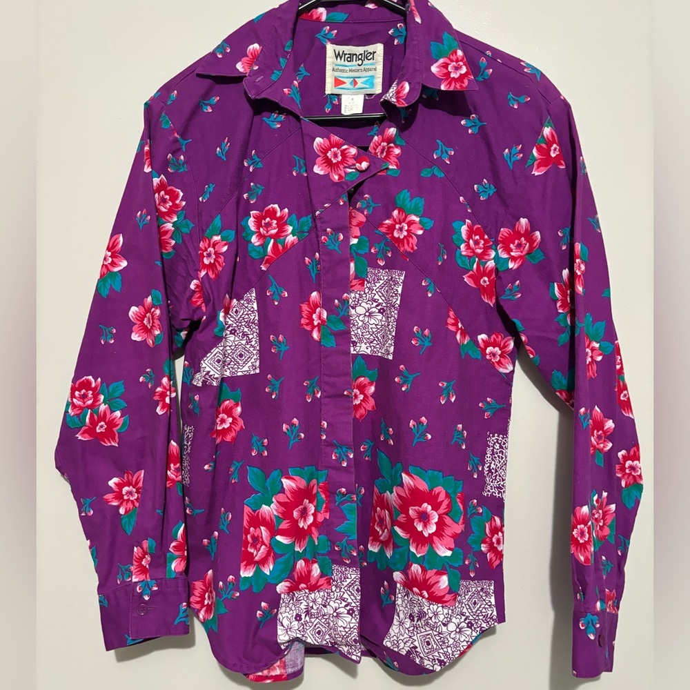 Wrangler Authentic Western Vtg Purple Floral Button Down Small